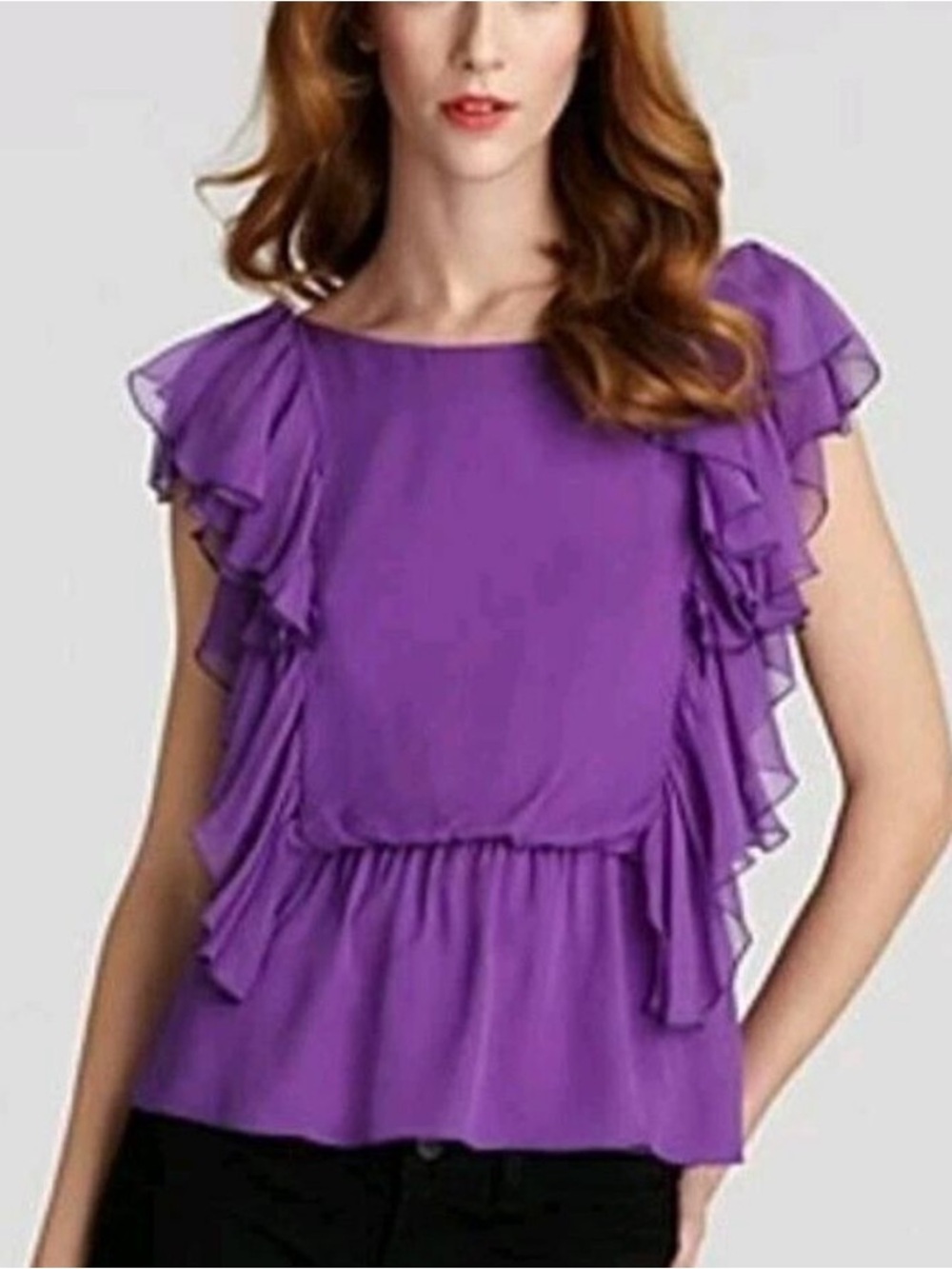 Alice + Olivia Purple Ruffle Sleeve Blouse